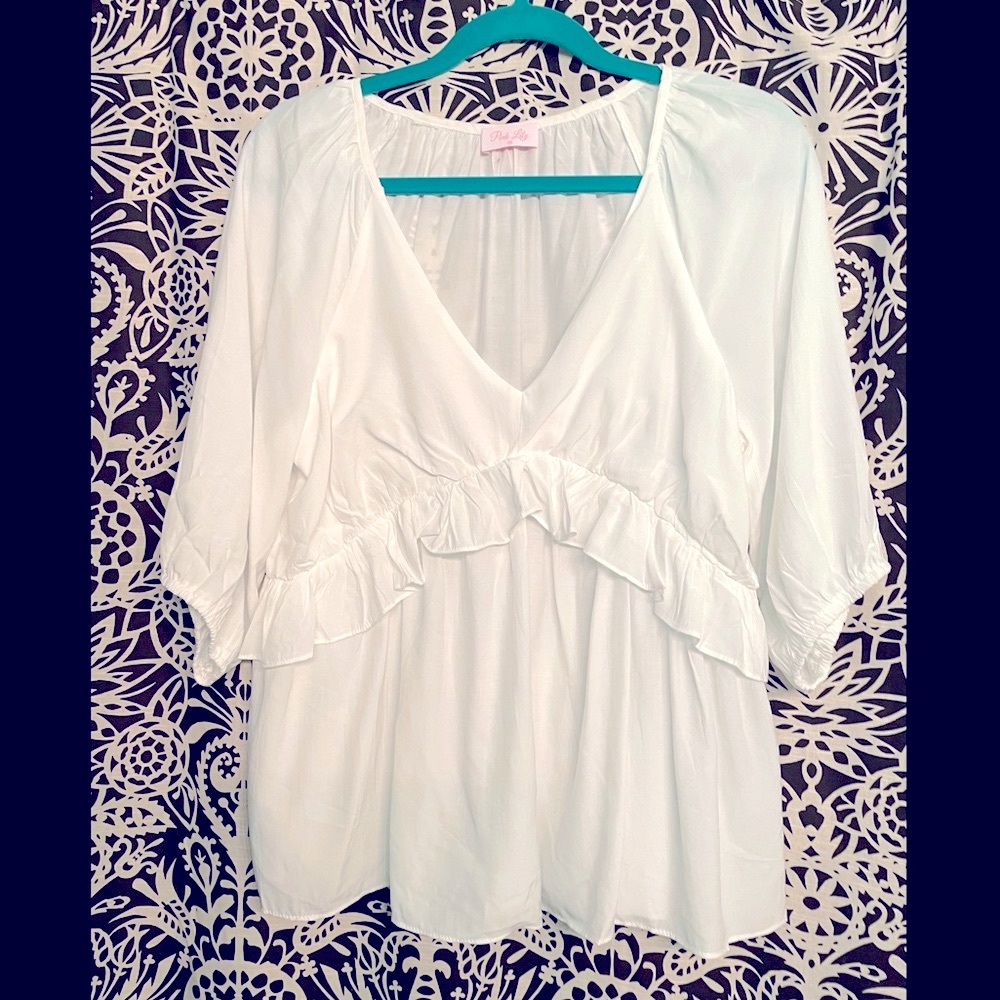NWOT Pink Lily Ruffle Top - Picture 1 of 4